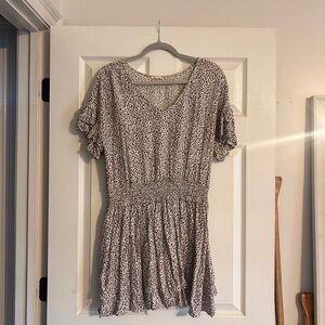 Leopard Print Smocked Dropped Waist Dress- Beige & Black